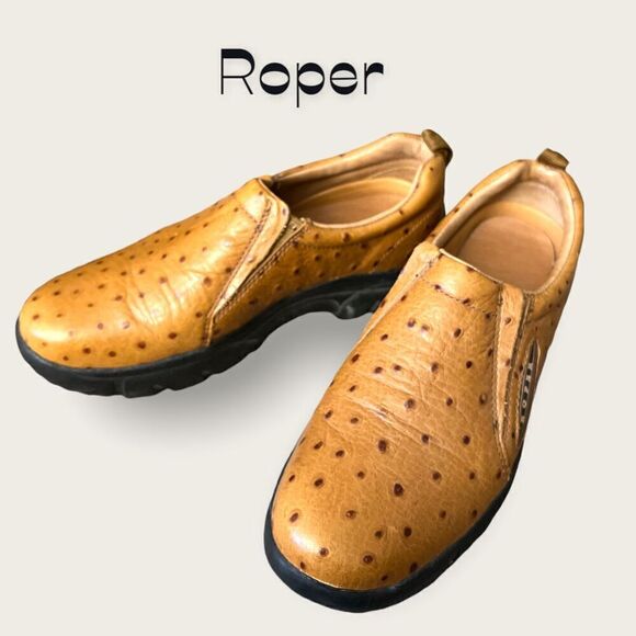 Roper Leather Ostrich Print Shoes Size 8 - Picture 1 of 12